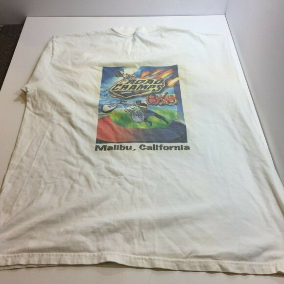Vintage Hanes Beefy-T Road Champs BMX Malibu Graphic White T-Shirt Size Large - Picture 3 of 6